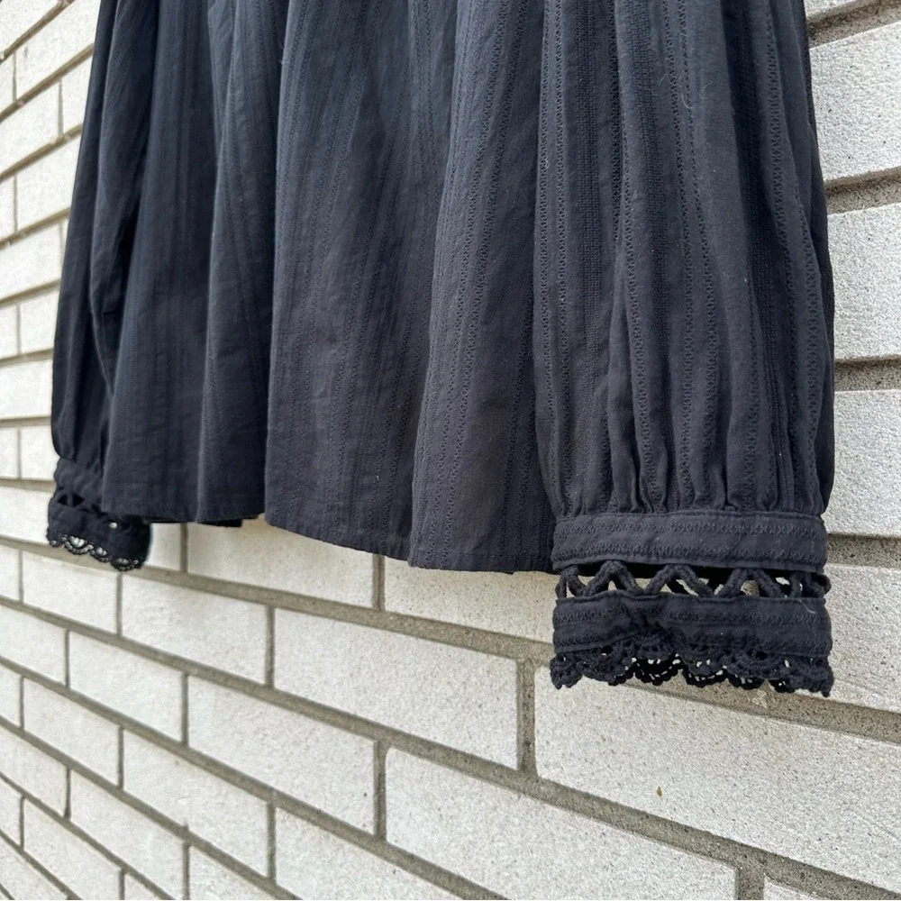 Torrid Black Cotton Lace Yoke Blouson Sleeve Peasant Boho Blouse 2X Coquette